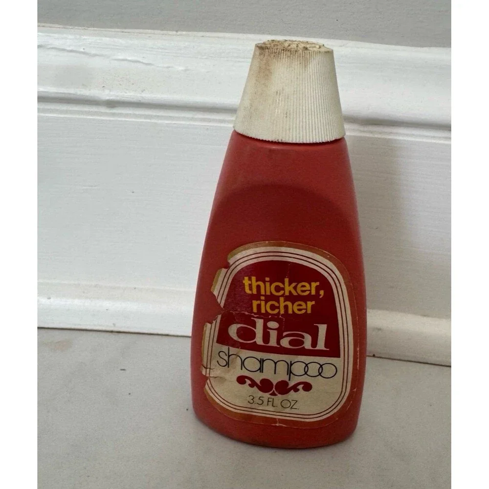 Vintage 1970s Dial Shampoo Bottle Thicker Richer Red Plastic Prop 3.5 oz